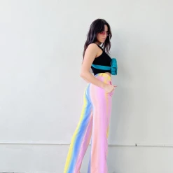 Bailey Rose The Riley Rainbow Striped Satin Pants