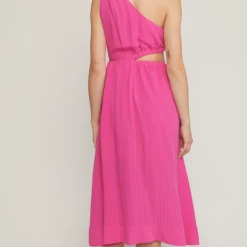 Entro The Rhianna Hot Pink Cutout Single Shoulder Midi Dress