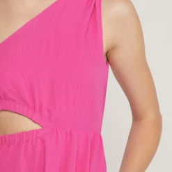 Entro The Rhianna Hot Pink Cutout Single Shoulder Midi Dress