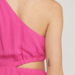 Entro The Rhianna Hot Pink Cutout Single Shoulder Midi Dress
