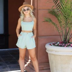Le Lis The Garcelle Sage Green Pleated Shorts
