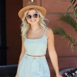 Le Lis The Garcelle Sage Green Pleated Shorts