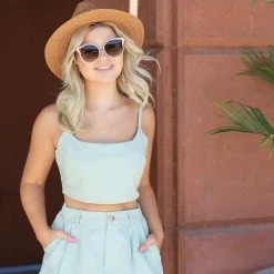 Le Lis The Garcelle Sage Green Pleated Shorts