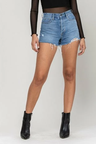 Cello The Henley High Rise Frayed Hem Shorts