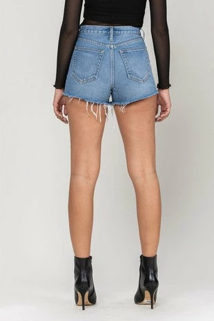 Cello The Henley High Rise Frayed Hem Shorts