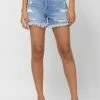 Cello The Logan High-Rise Frayed Hem Mom Shorts