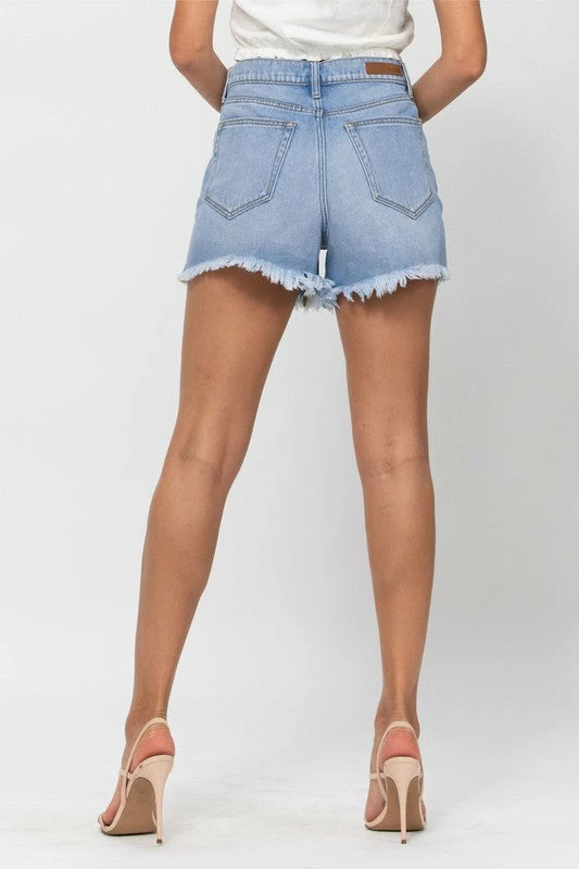 Cello The Logan High-Rise Frayed Hem Mom Shorts