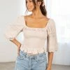 Love Stitch The Emma Bone Eyelet Cropped Top Tops