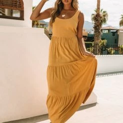 Love Stitch Dresses The Hello Honey Linen Tiered Maxi Dress