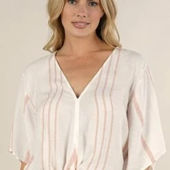 Love Stitch The Carmen Coral Striped Tie Front Top