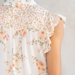 Love Stitch The Camille Peach Challis Floral Flutter Top