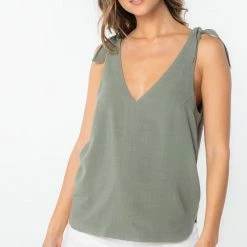 Love Stitch The Lottie Linen Tie Shoulder Tank Top Tops