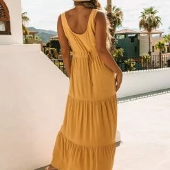 Love Stitch Dresses The Hello Honey Linen Tiered Maxi Dress