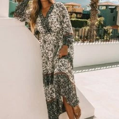 Love Stitch The Nicole Bohemian Ivory & Black Floral Maxi Dress
