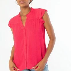 Love Stitch The Maren Hot Pink Flutter Sleeve Top