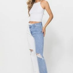Vervet The Privy Two Tone White & Denim Straight Leg Jeans