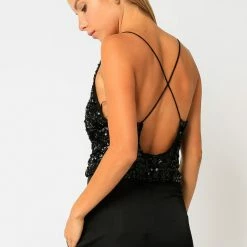 Olivaceous Tops The Staci Sequin Cowl Neck Cropped Tank Top