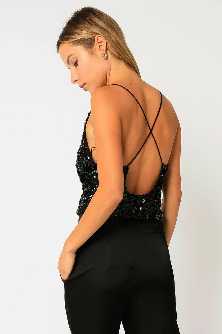 Olivaceous Tops The Staci Sequin Cowl Neck Cropped Tank Top