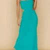 One & Only Collection The Positano Sea Blue Satin Cowl Neck Slip Dress