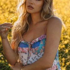 Love Stitch The Jade Floral Patchwork Tiered Mini Dress Dresses