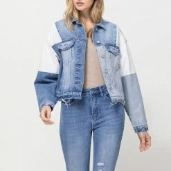 Vervet Tops The Rachel Oversized Patched Denim Jacket