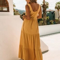 Love Stitch Dresses The Hello Honey Linen Tiered Maxi Dress