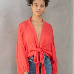 Love Stitch The Beliz Coral Floral Jacquard Kimono Top
