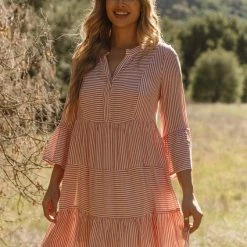 Love Stitch Dresses The Harlow Red & White Striped Tiered Mini Dress