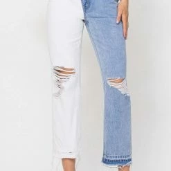 Vervet The Privy Two Tone White & Denim Straight Leg Jeans