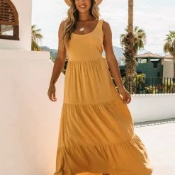 Love Stitch Dresses The Hello Honey Linen Tiered Maxi Dress