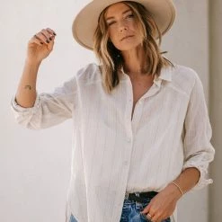 Love Stitch The Cora Ivory Striped Button Up Shirt Tops