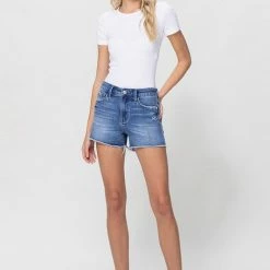 Vervet The Ellie High Rise Cutoff Denim Shorts In Medium Wash
