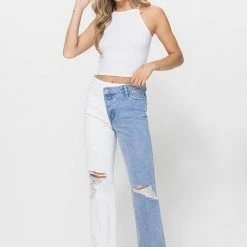 Vervet The Privy Two Tone White & Denim Straight Leg Jeans