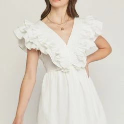 Entro Dresses The Kristen V-Neck Ruffle Sleeve Mini Dress