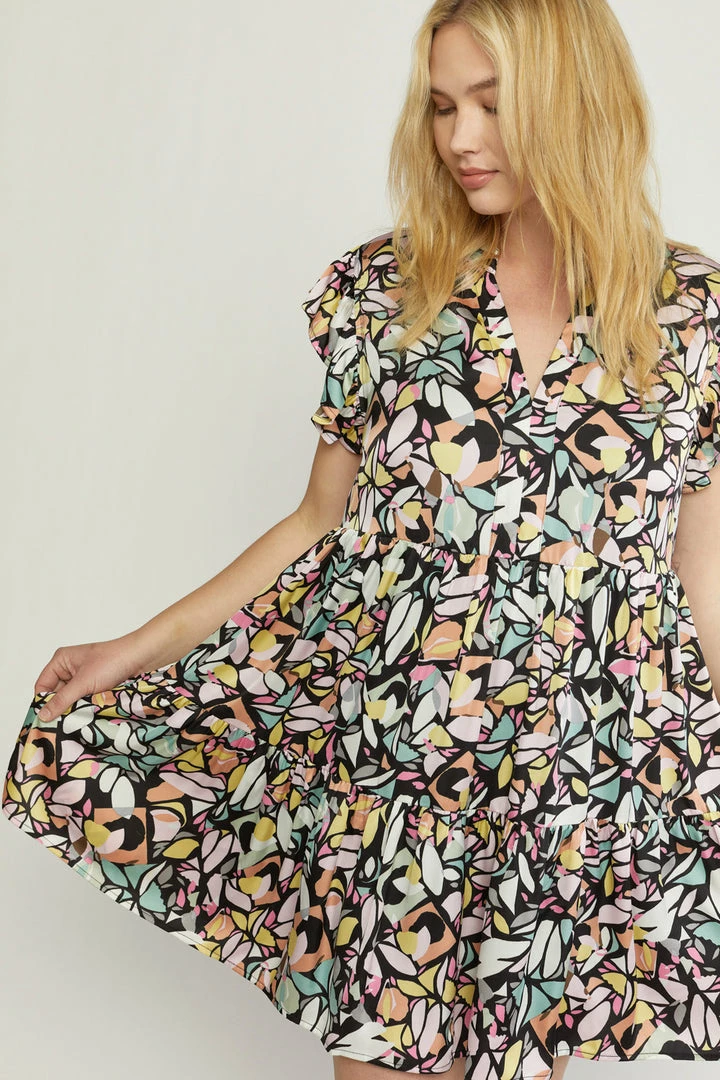 Entro Dresses The Camille Black Floral Tiered Mini Dress