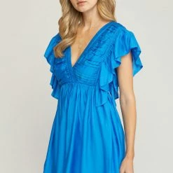 Entro Dresses The Kaitlyn Royal Blue Flutter Sleeve Mini Dress