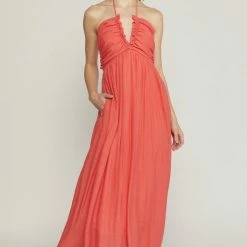 Entro Dresses The Remi Orange Red Halter Neck Maxi Dress