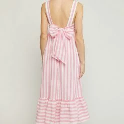 Entro The Kendall Pink & White Striped Midi Dress Dresses