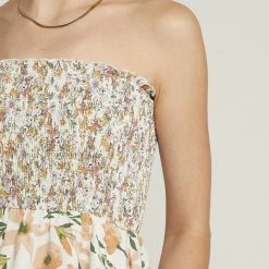 Entro Dresses The Alina Cream Floral Print Strapless Tiered Maxi Dress