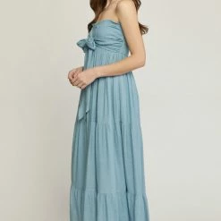 Entro The Chelsea Chambray Strapless Tie Front Maxi Dress