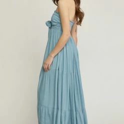Entro The Chelsea Chambray Strapless Tie Front Maxi Dress