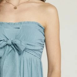 Entro The Chelsea Chambray Strapless Tie Front Maxi Dress