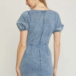 Entro Dresses The Geena Light Denim Puff Sleeve Mini Dress