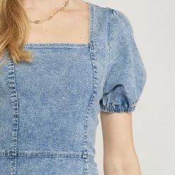 Entro Dresses The Geena Light Denim Puff Sleeve Mini Dress