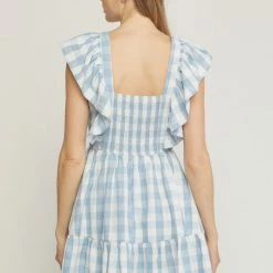 Entro Dresses The Grace Blue Gingham Sleeveless Tiered Mini Dress