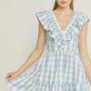 Entro Dresses The Grace Blue Gingham Sleeveless Tiered Mini Dress