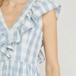 Entro Dresses The Grace Blue Gingham Sleeveless Tiered Mini Dress