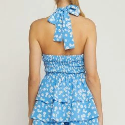 Entro The Julia Floral Print Halter Top Tiered Romper