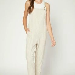 Entro The Preston Pinstriped Linen Overalls