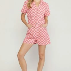 Entro Rompers The Check Mate Pink Denim Romper